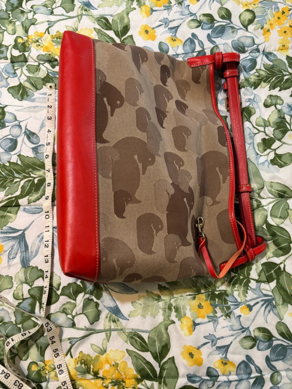 Dooney & Bourke Duck Print Shoulder Bag – Red Leather Trim